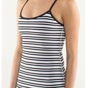 Lululemon Yoga Power Y Razorback Tank Top Black White Striped Sz 6